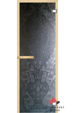 АКМА Стеклянная дверь для бани и сауны АРТ с фьюзингом, размер проёма: 700х1900мм, рисунок: "Турецкий II без фьюзинга", стекло: "Прозрачное", коробка: Осина, замок: магнит